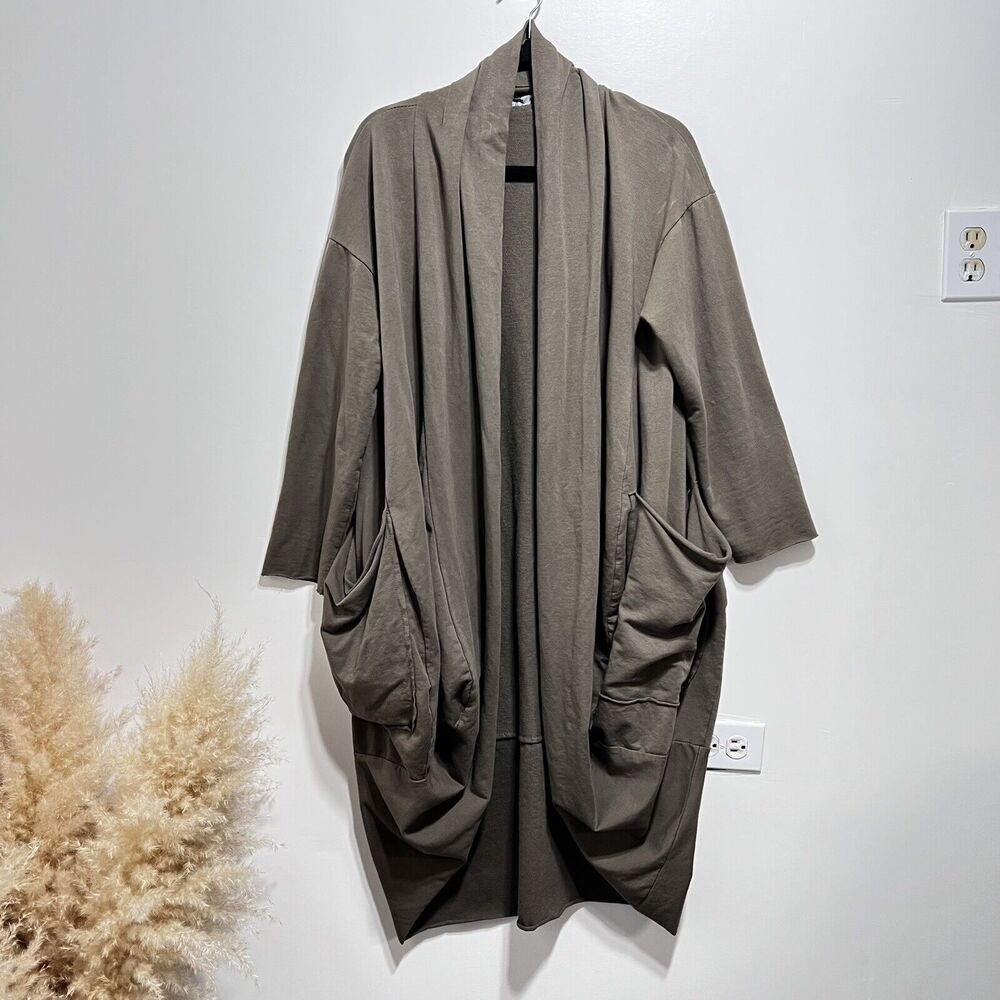 SAGA Italian Cotton Lagenlook Bubble Cardigan Big Pocket Size L in Light Brown